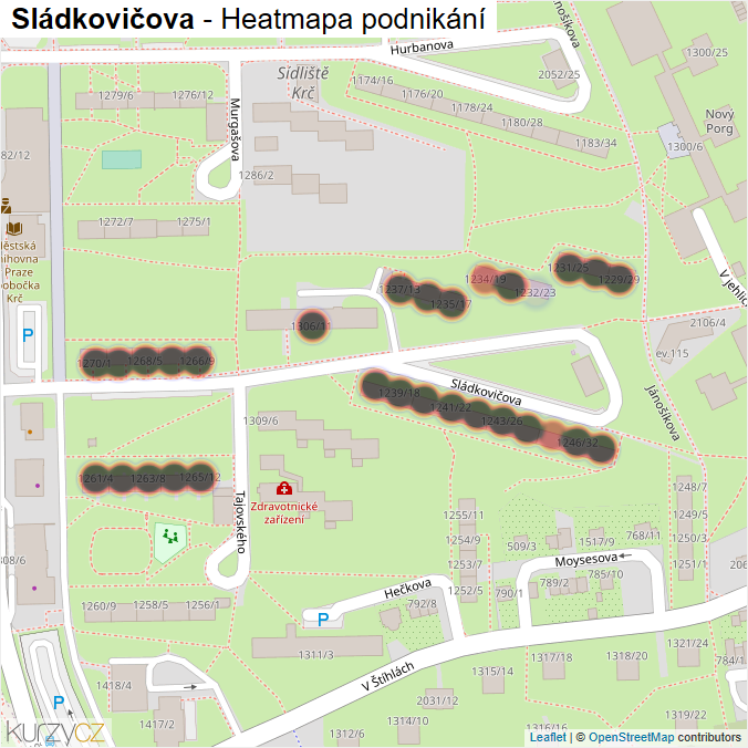 Mapa Sládkovičova - Firmy v ulici.