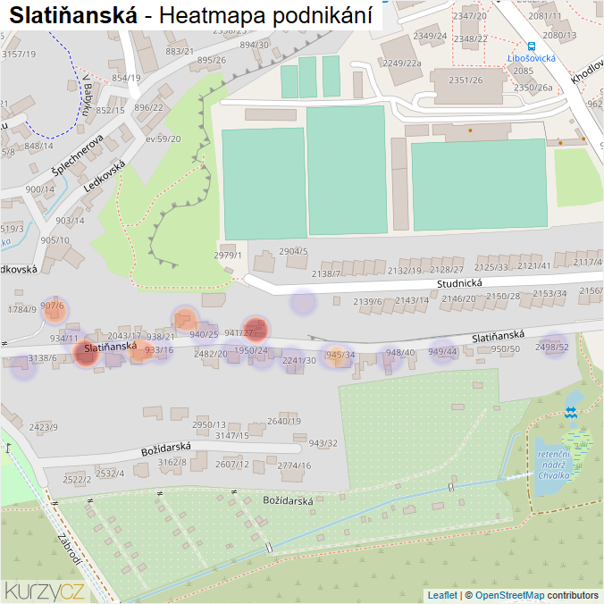Mapa Slatiňanská - Firmy v ulici.