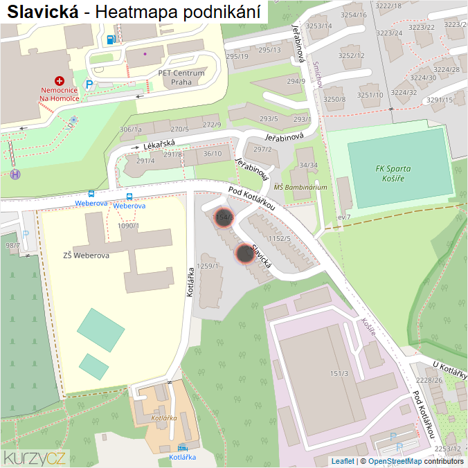 Mapa Slavická - Firmy v ulici.