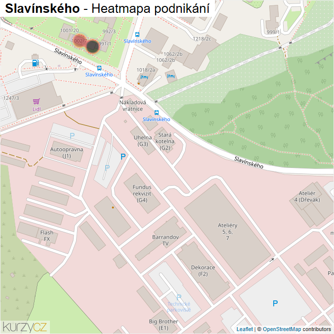 Mapa Slavínského - Firmy v ulici.