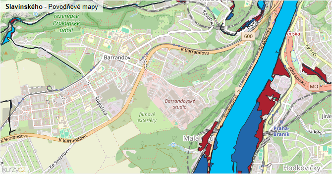 Slavínského - záplavové mapy stoleté vody