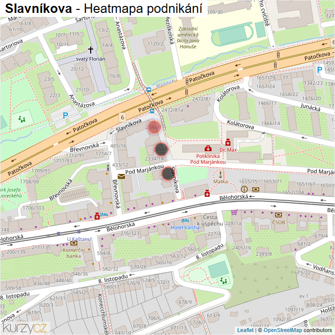 Mapa Slavníkova - Firmy v ulici.