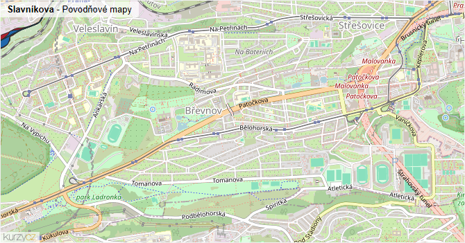 Slavníkova - záplavové mapy stoleté vody