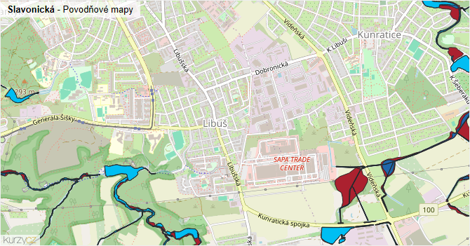 Slavonická - záplavové mapy stoleté vody