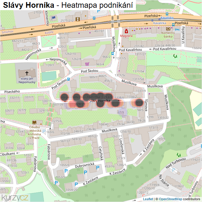 Mapa Slávy Horníka - Firmy v ulici.