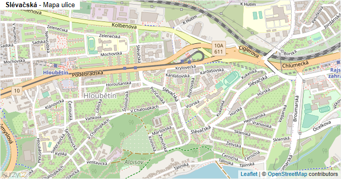 Slévačská - mapa ulice