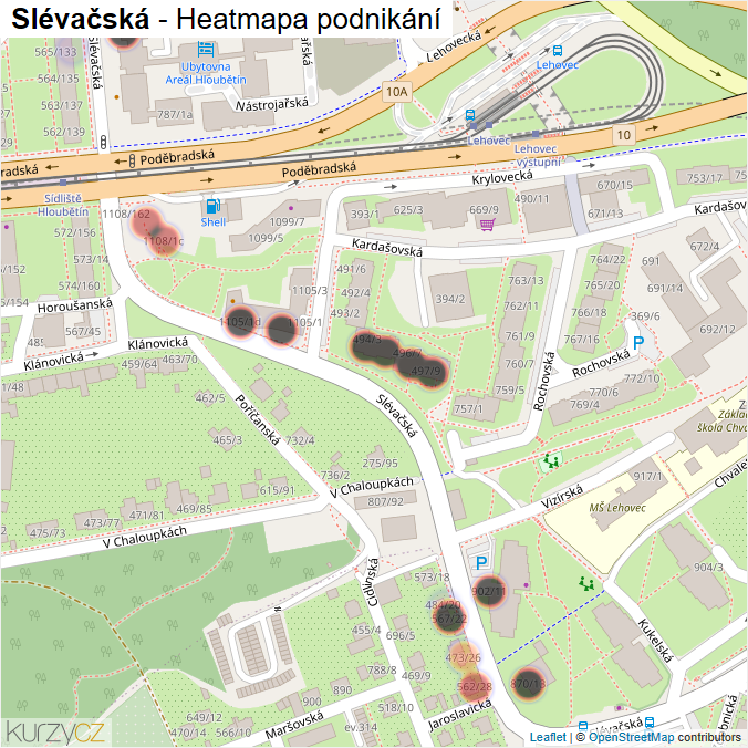 Mapa Slévačská - Firmy v ulici.