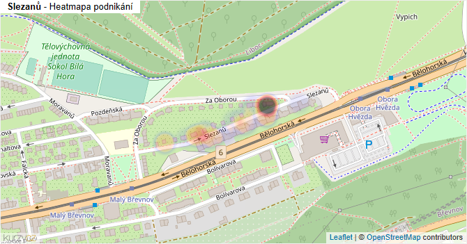 Slezanů - mapa podnikání