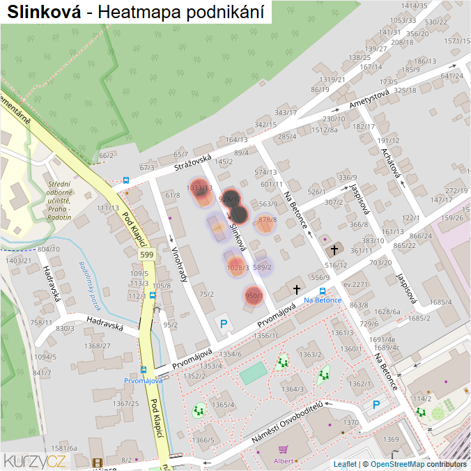Mapa Slinková - Firmy v ulici.