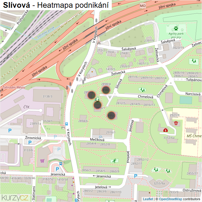 Mapa Slívová - Firmy v ulici.