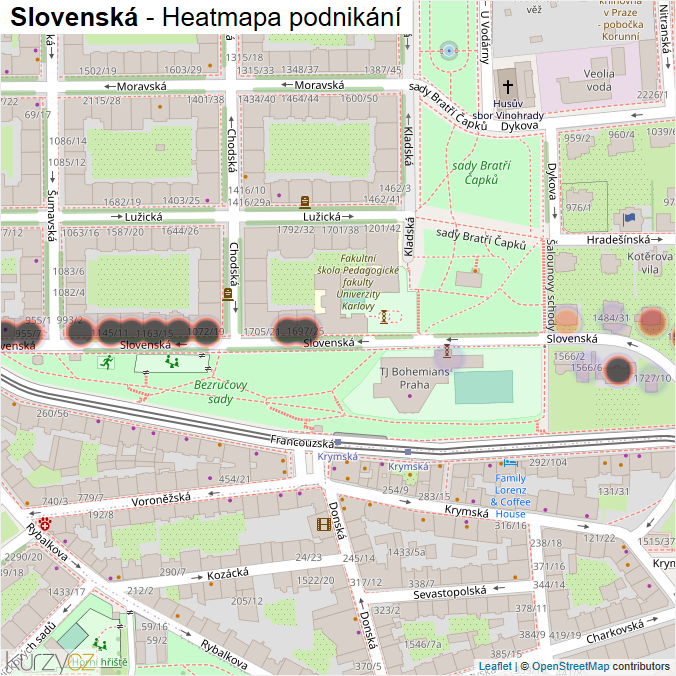 Mapa Slovenská - Firmy v ulici.