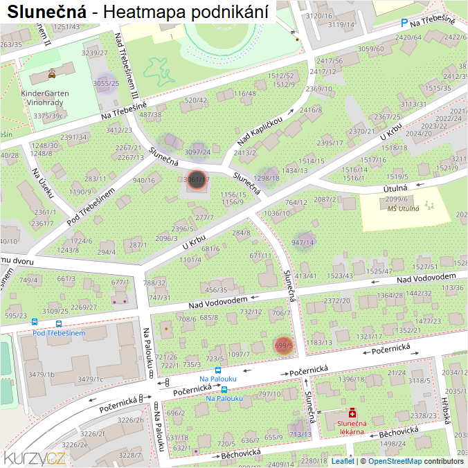 Mapa Slunečná - Firmy v ulici.
