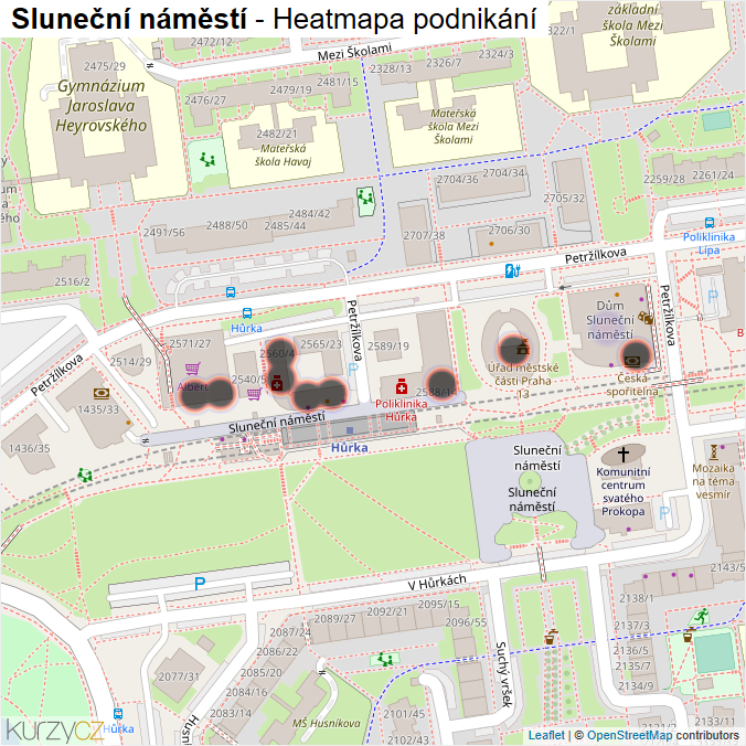 Mapa Sluneční náměstí - Firmy v ulici.