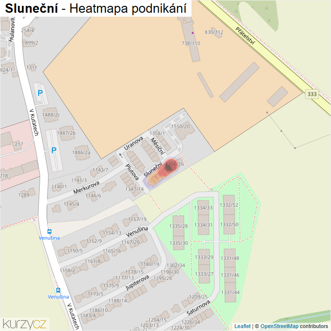 Mapa Sluneční - Firmy v ulici.