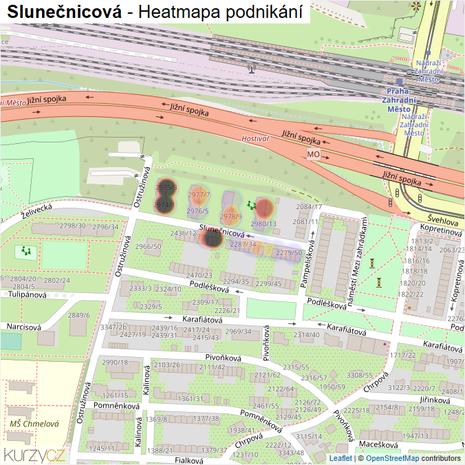 Mapa Slunečnicová - Firmy v ulici.