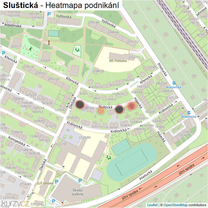 Mapa Sluštická - Firmy v ulici.