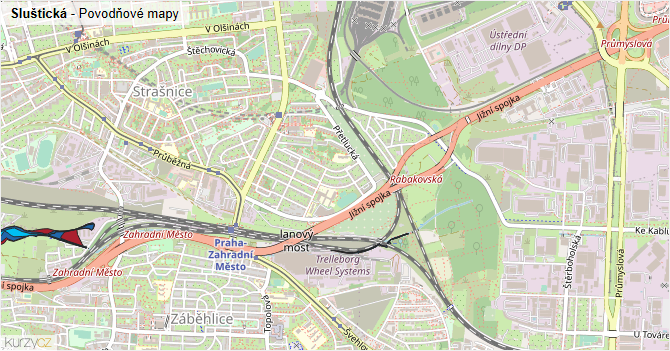 Sluštická - záplavové mapy stoleté vody