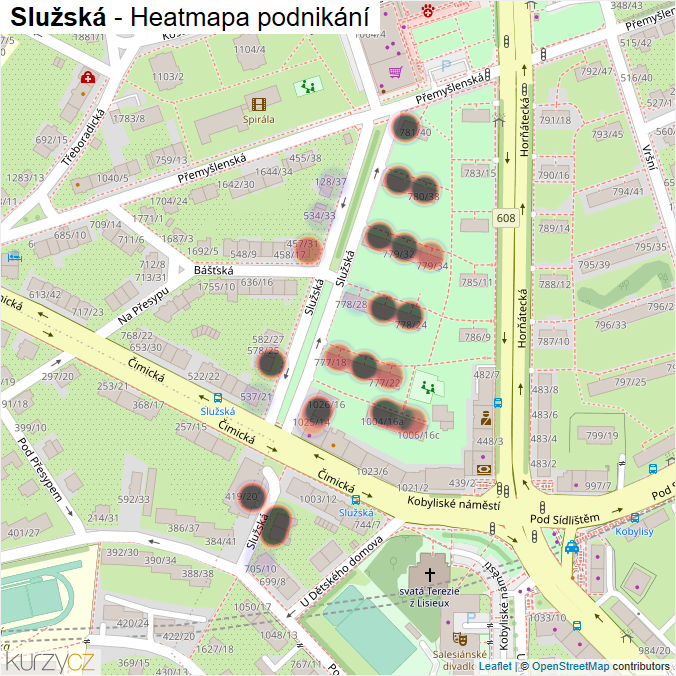 Mapa Služská - Firmy v ulici.