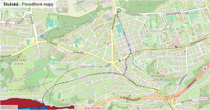 Služská - záplavové mapy stoleté vody