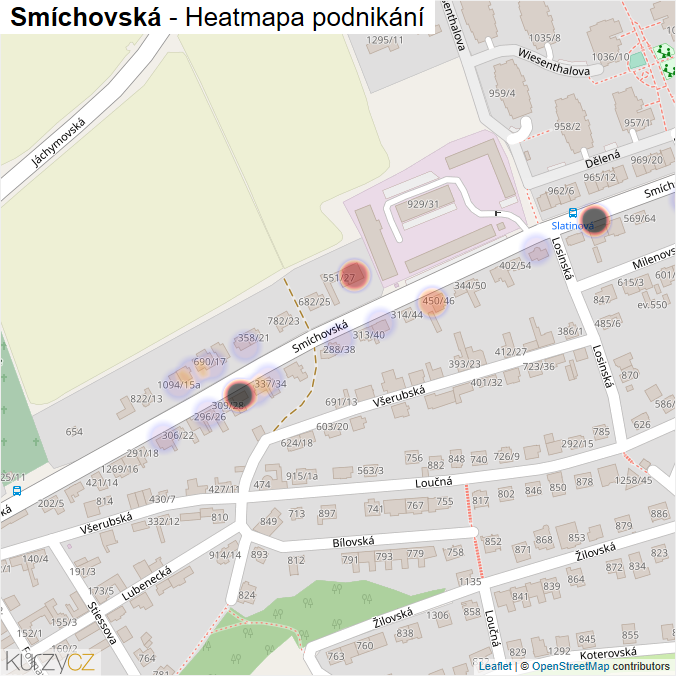 Mapa Smíchovská - Firmy v ulici.