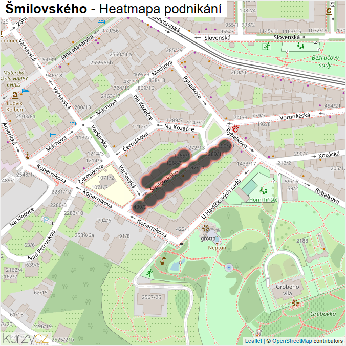 Mapa Šmilovského - Firmy v ulici.
