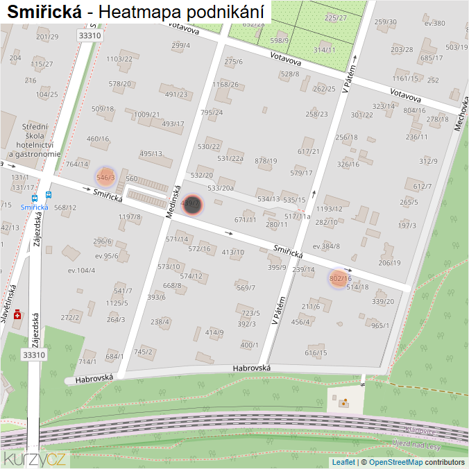 Mapa Smiřická - Firmy v ulici.