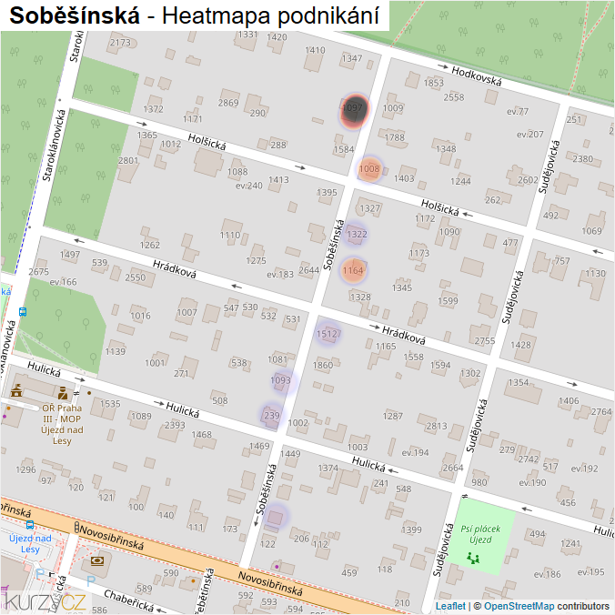 Mapa Soběšínská - Firmy v ulici.