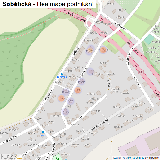 Mapa Sobětická - Firmy v ulici.