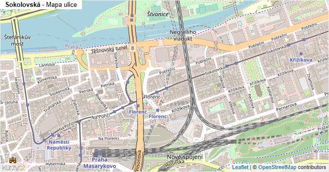 Sokolovská - mapa ulice
