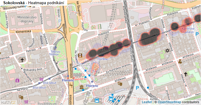 Sokolovská - mapa podnikání