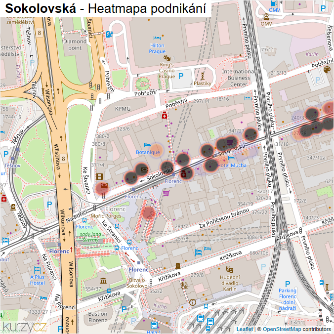 Mapa Sokolovská - Firmy v ulici.