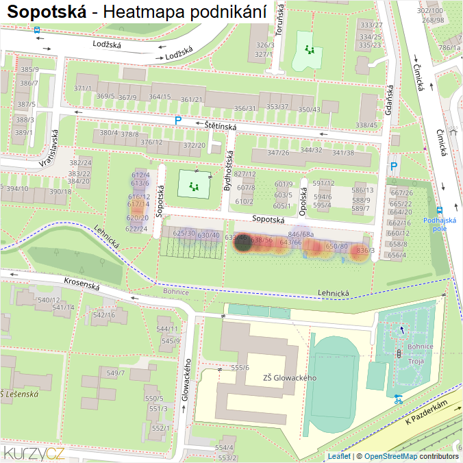 Mapa Sopotská - Firmy v ulici.