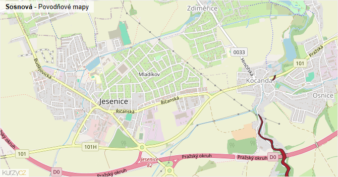 Sosnová - záplavové mapy stoleté vody
