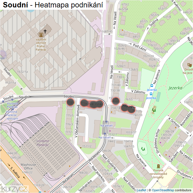 Mapa Soudní - Firmy v ulici.