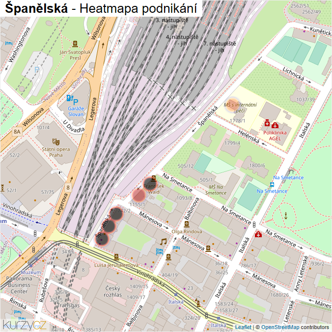 Mapa Španělská - Firmy v ulici.