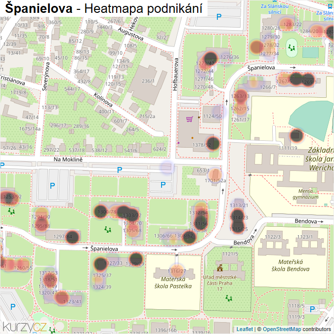 Mapa Španielova - Firmy v ulici.