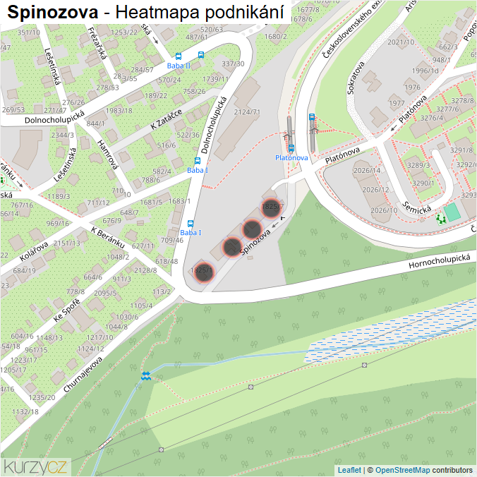 Mapa Spinozova - Firmy v ulici.