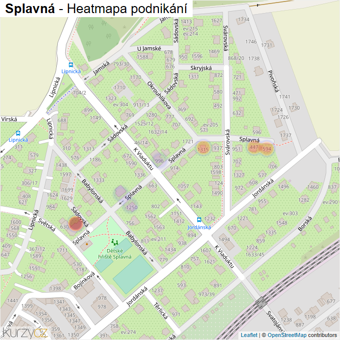 Mapa Splavná - Firmy v ulici.