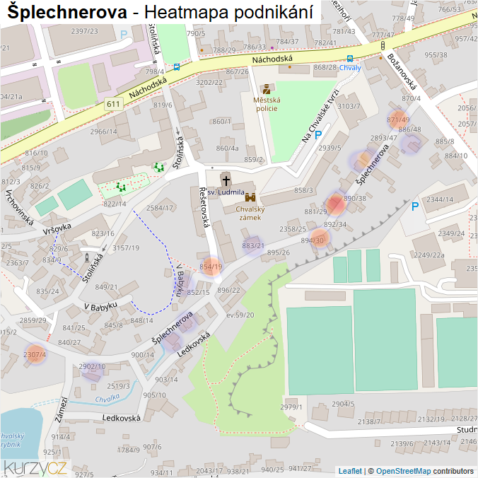 Mapa Šplechnerova - Firmy v ulici.