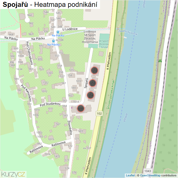 Mapa Spojařů - Firmy v ulici.