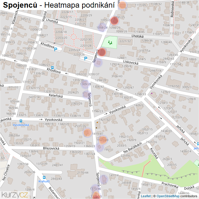 Mapa Spojenců - Firmy v ulici.