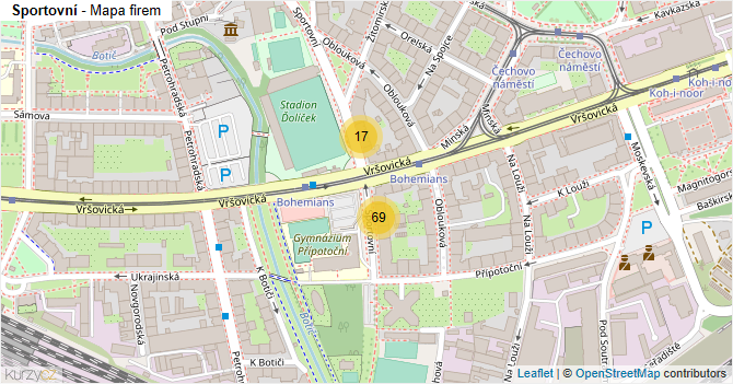 Sportovní - mapa firem