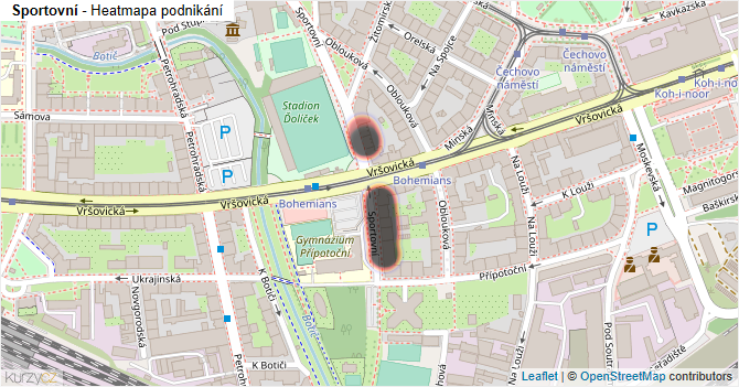 Sportovní - mapa podnikání
