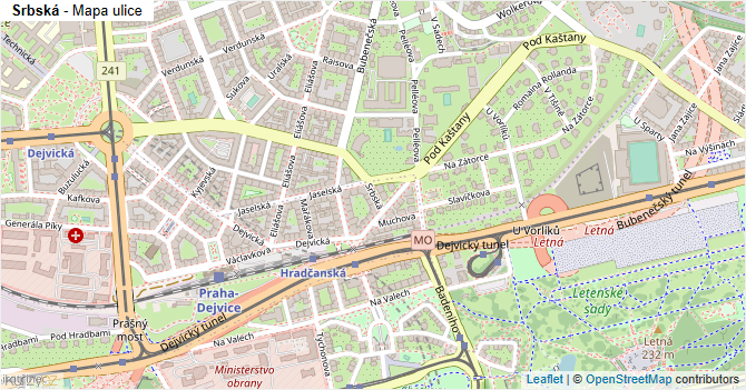 Srbská - mapa ulice