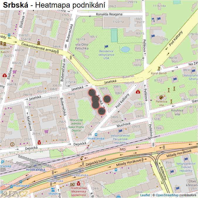 Mapa Srbská - Firmy v ulici.