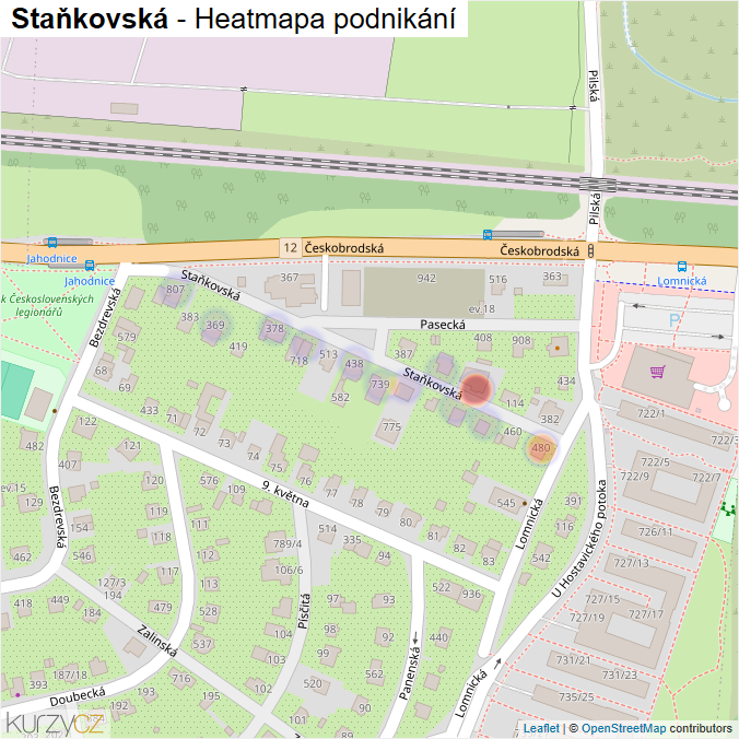 Mapa Staňkovská - Firmy v ulici.
