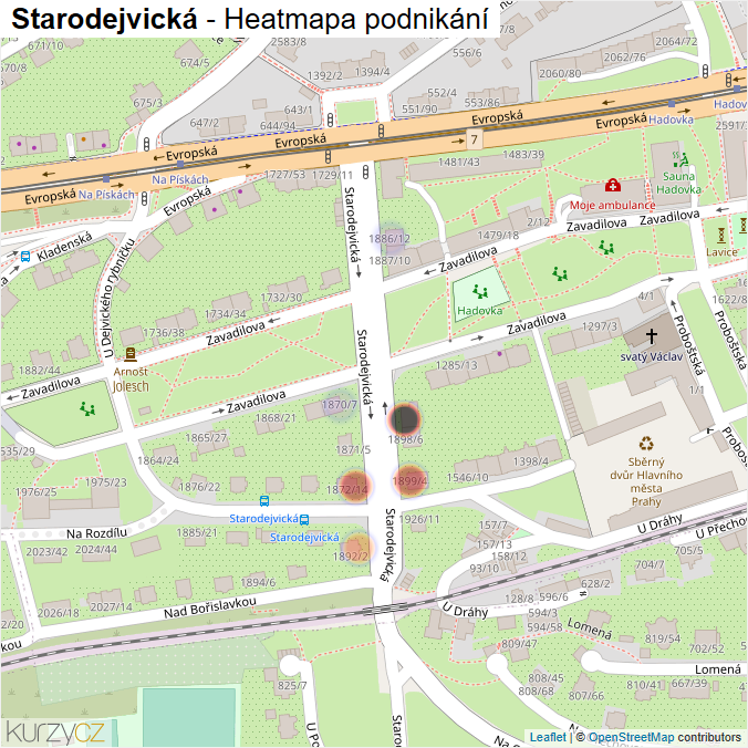 Mapa Starodejvická - Firmy v ulici.