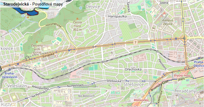 Starodejvická - záplavové mapy stoleté vody