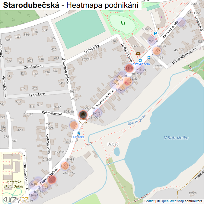 Mapa Starodubečská - Firmy v ulici.