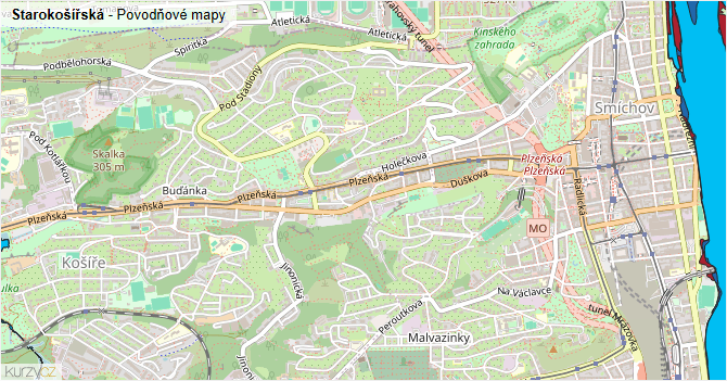 Starokošířská - záplavové mapy stoleté vody